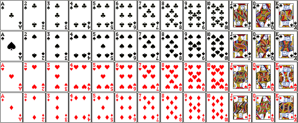 Pictures of the 52 playing cards